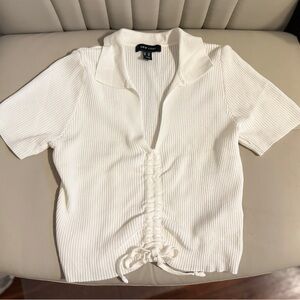 New Look Cream Ribbed Collared Blouse